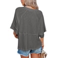 thumbnail image 3 of Langwyqu Half Sleeve Women Solid Color Batsleeve Loose Shirt Female Casual Leisure Tops, 3 of 4