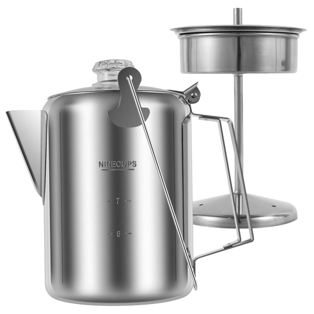 HBFAGFB 9-Cup Stainless Steel Camping Coffee Pot, Outdoor Percolator for Hiking, RV Travel