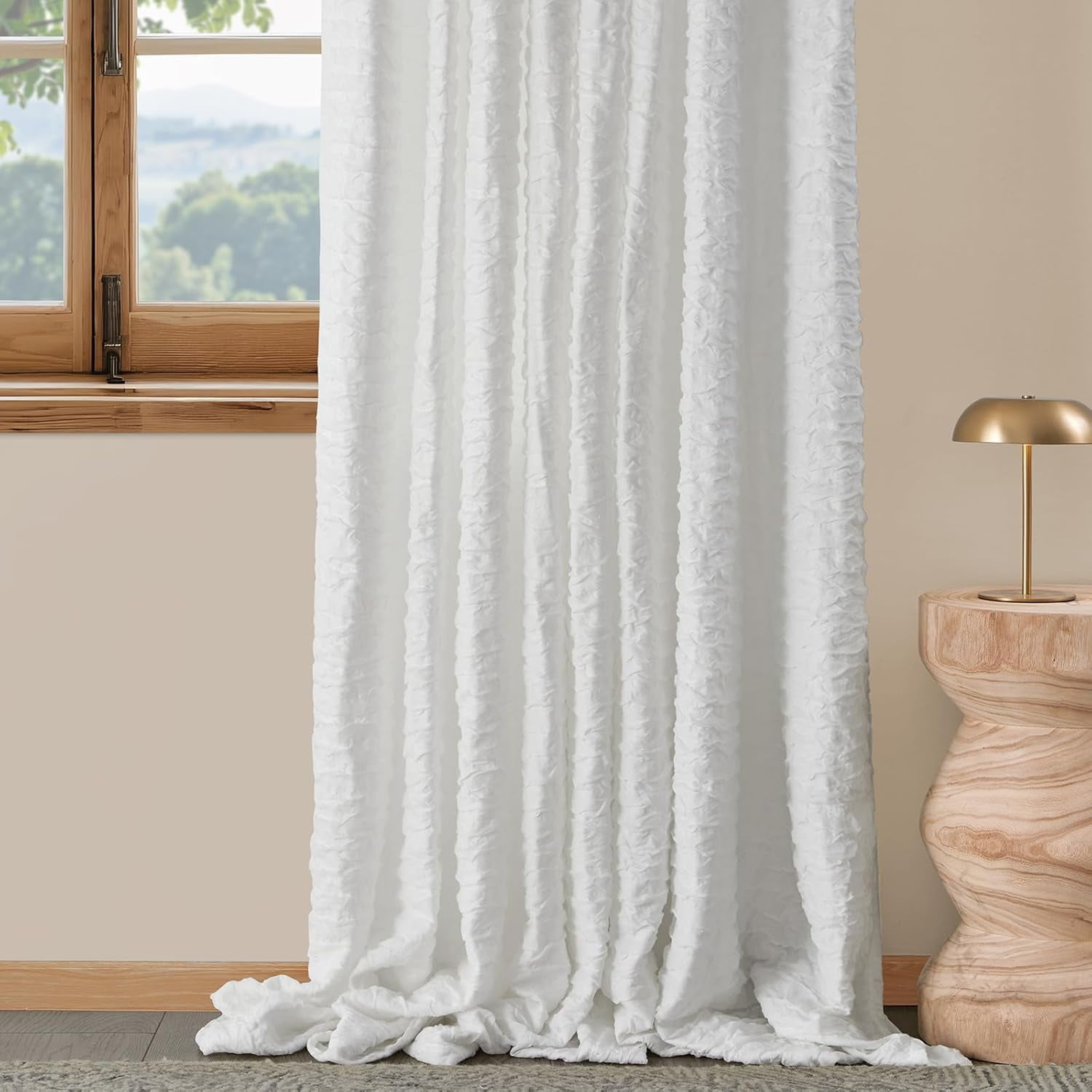 White Sheer Curtains 90 inches Long for Living Room,2 Panels Linen Blend Semi Light Filtering Tulle Curtains,Neutral Farmhouse Country Boho Bedroom Curtain Drapes