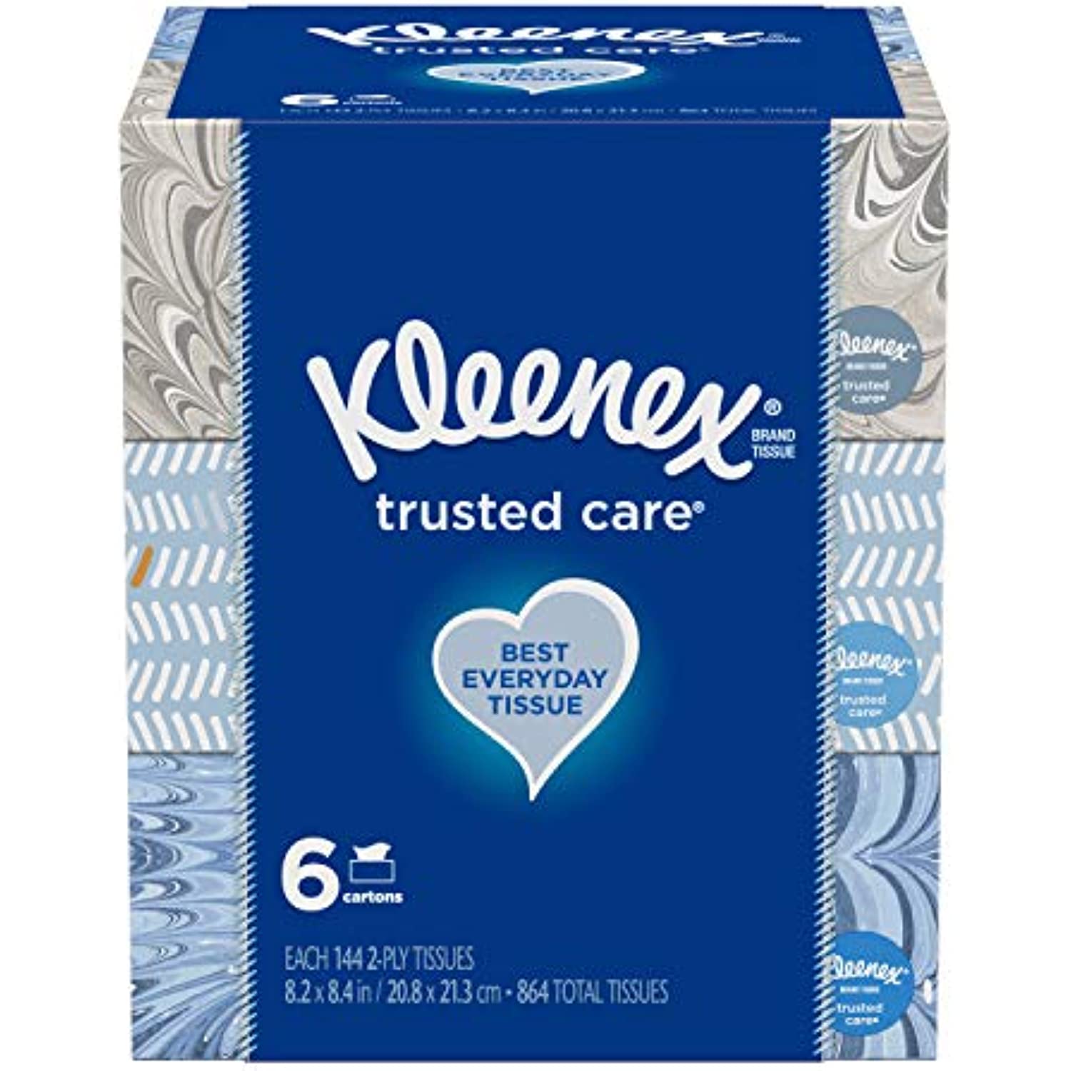 Kleenex Trusted Care Everyday Facial Tissues, 6 Rectangular Boxes, 144