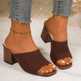 thumbnail image 4 of SACFOF Women's Knit Mesh Slip On Block Heeled Mule Sandals Fashion Square Toe Comfort Casual Beach Low Chunky Heels Open Toe Walking Slide Sandals, 4 of 6