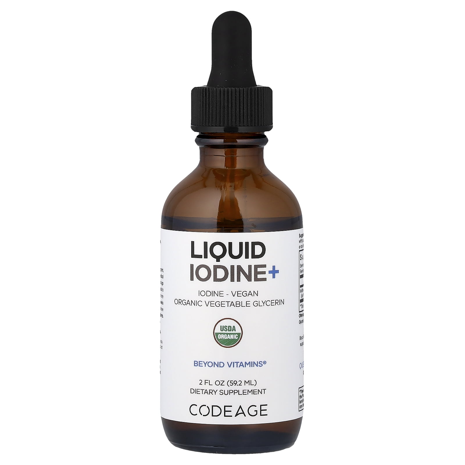 Codeage USDA Organic Iodine Drops – 250 Mcg - 1+ Year Supply - Liquid Iodine Supplement – Iodine Drops Solution - Pure, Clear Iodine - Vegan Iodine Liquid Drop - 2 fl oz