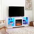 thumbnail image 6 of 58''w Electric Fireplace Tv Stand In White, Up To 62" Tv, Flame Brightness Levels Adjustable, Cable Management Feature Table: Ports, Adjustable Shelves, For 32 - Tvs, 6 of 6