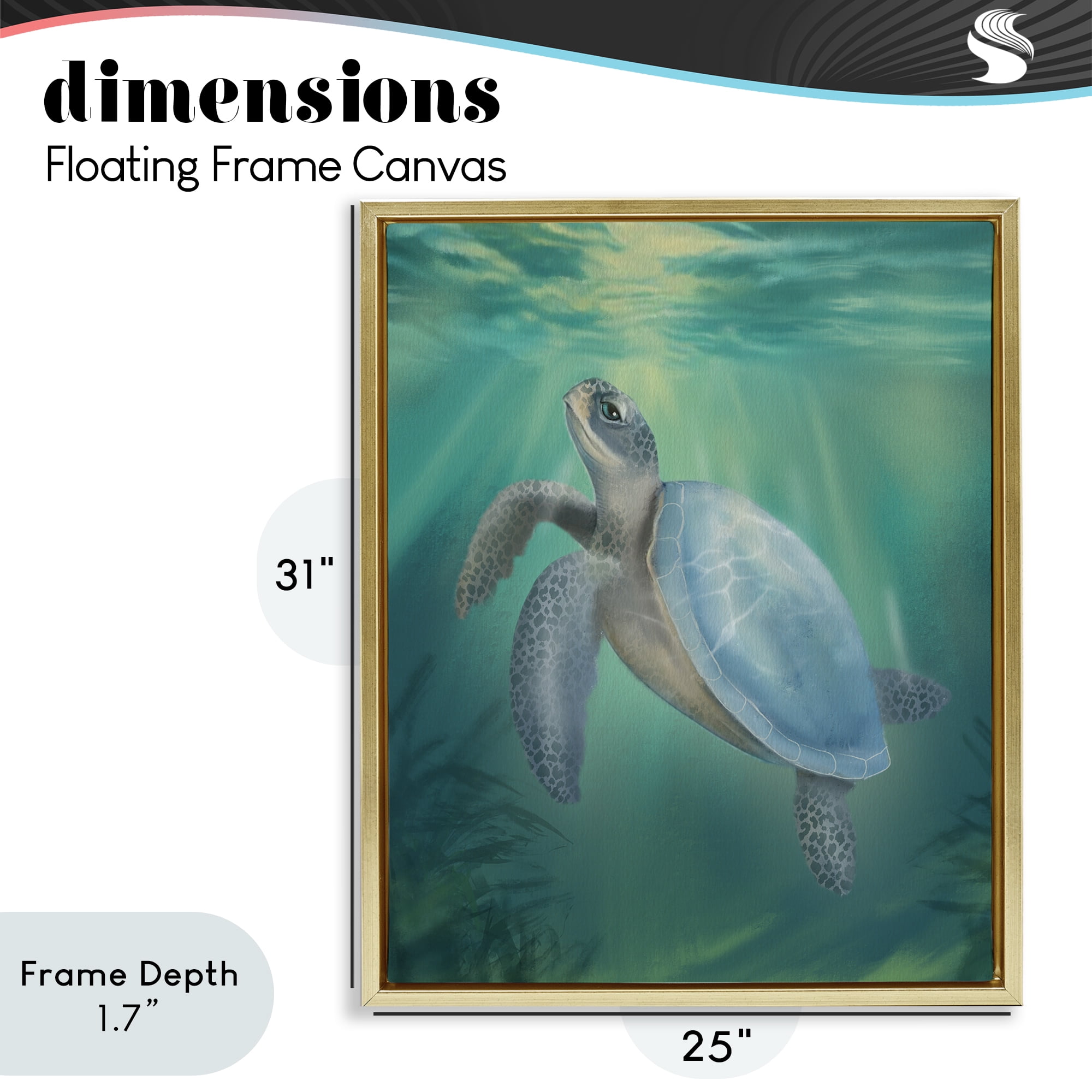Stupell Industries Coastal Beach Sea Turtle Gold Framed Floater Canvas Wall Art, design by Matthew Piotrowicz