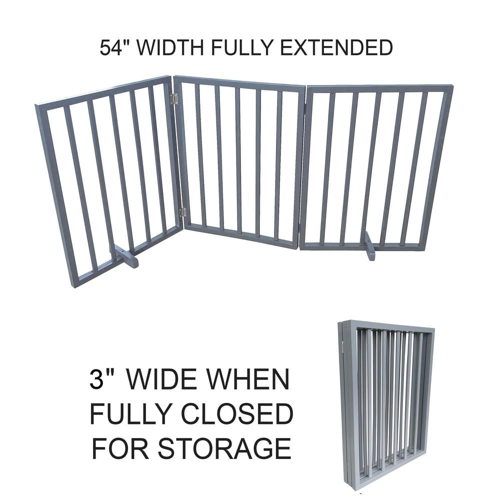 AmeriHome WFPGG3 54 in. Freestanding 3-Panel Folding Wood Pet Gate - Grey