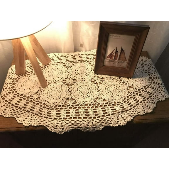 Oval Cotton Handmade Crochet Lace Table Runner Doilies Dresser Scarf