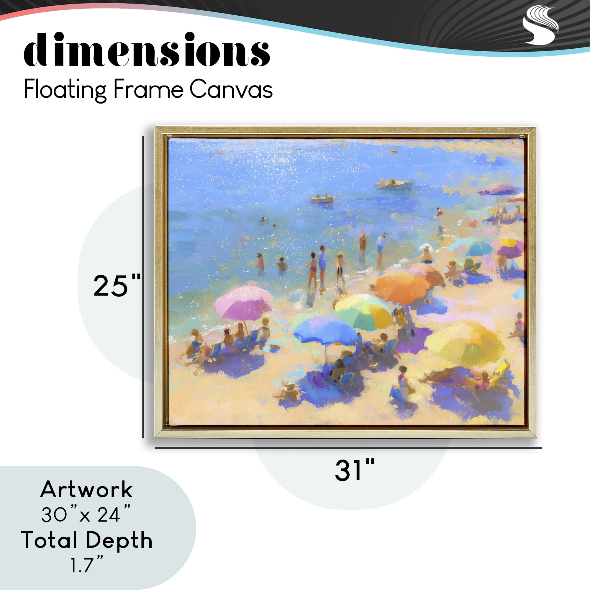 Stupell Industries Colorful Day at Beach Gold Framed Floater Canvas Wall Art, design by LSR Design Studio