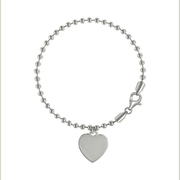 925 Sterling Silver Womens Love Heart Charm Beaded Bracelet 7 Inch 19.4x16mm Wide Charm Bracelet for Women