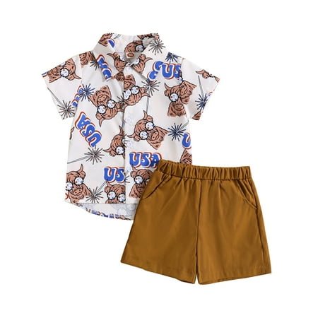 

Canis Bull Head Print Button Shirt and Shorts Set - Perfect for Kids Boys Summer Outfits