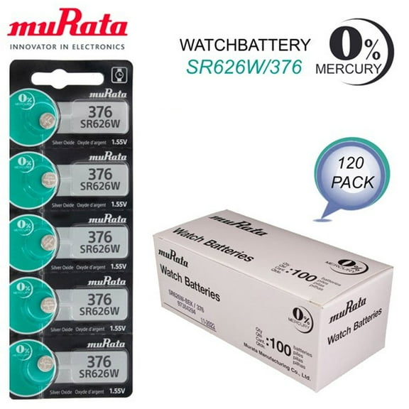 Murata 376 SR626W 1.55V Watch Battery (120 packs)