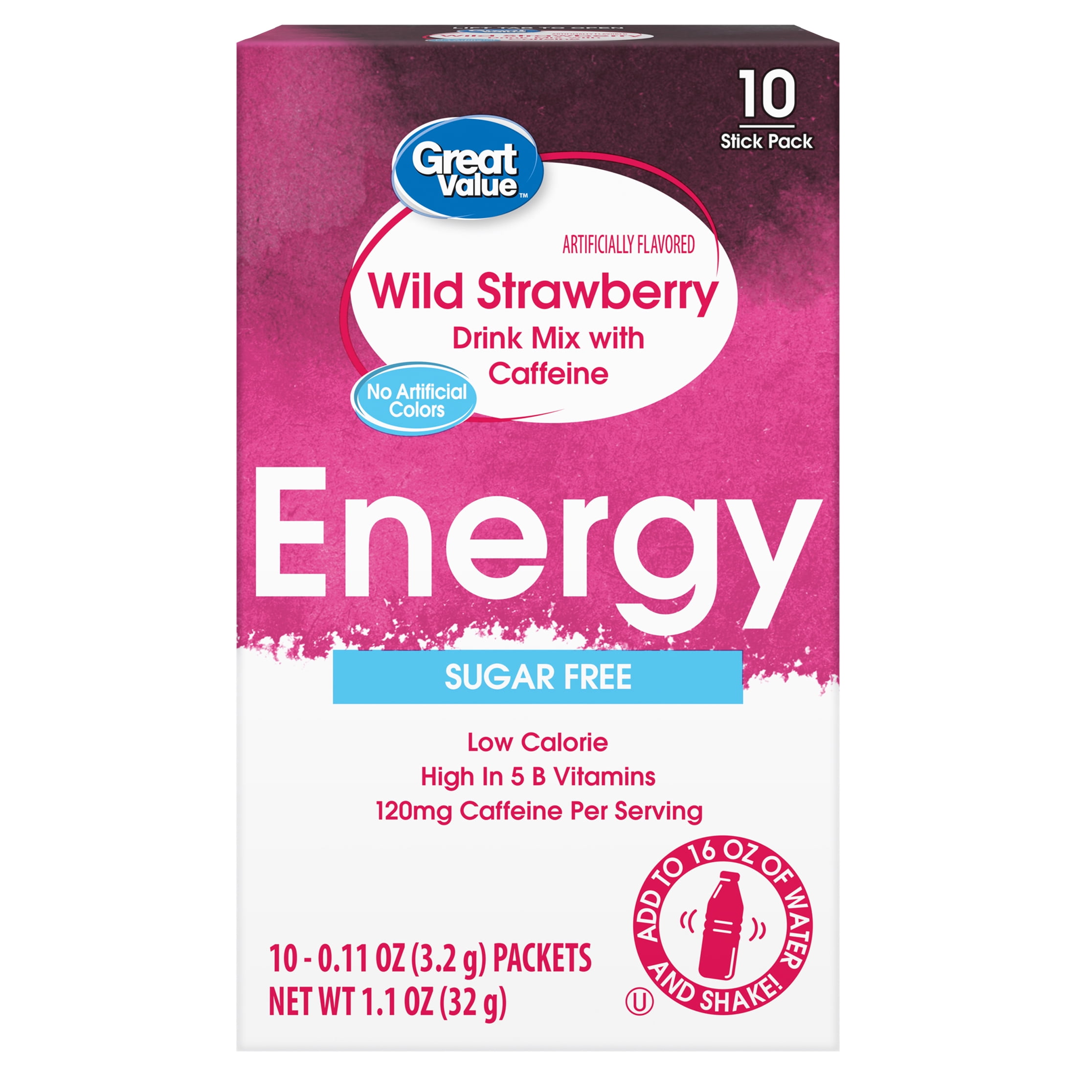 Great Value Energy Wild Strawberry Drink Mix, 10 Count