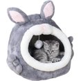 thumbnail image 1 of Cat bed, small dog bed with non-slip bottom, rabbit-shaped cat hole with hanging ball toy, warm cave nest sleeping bed with removable cushion, gray AS, 1 of 4