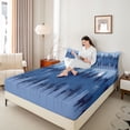 thumbnail image 4 of jejeloiu Blue Oil Painting Full Size Sheets,Batik Art Bed Sheets,Retro Minimalist Style Sheet Sets For Boys,Ultra Soft Home Decor,4-Piece, 4 of 7