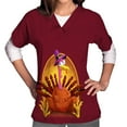 thumbnail image 4 of QATAINLAV Scrubs for Women Thanksgiving Turkey Print V Neck Short Sleeve Nursing Scrub Tops Stretchy Working Uniform Medical Scrub Shirts Limited Time Deals of Today Wine XL, 4 of 5