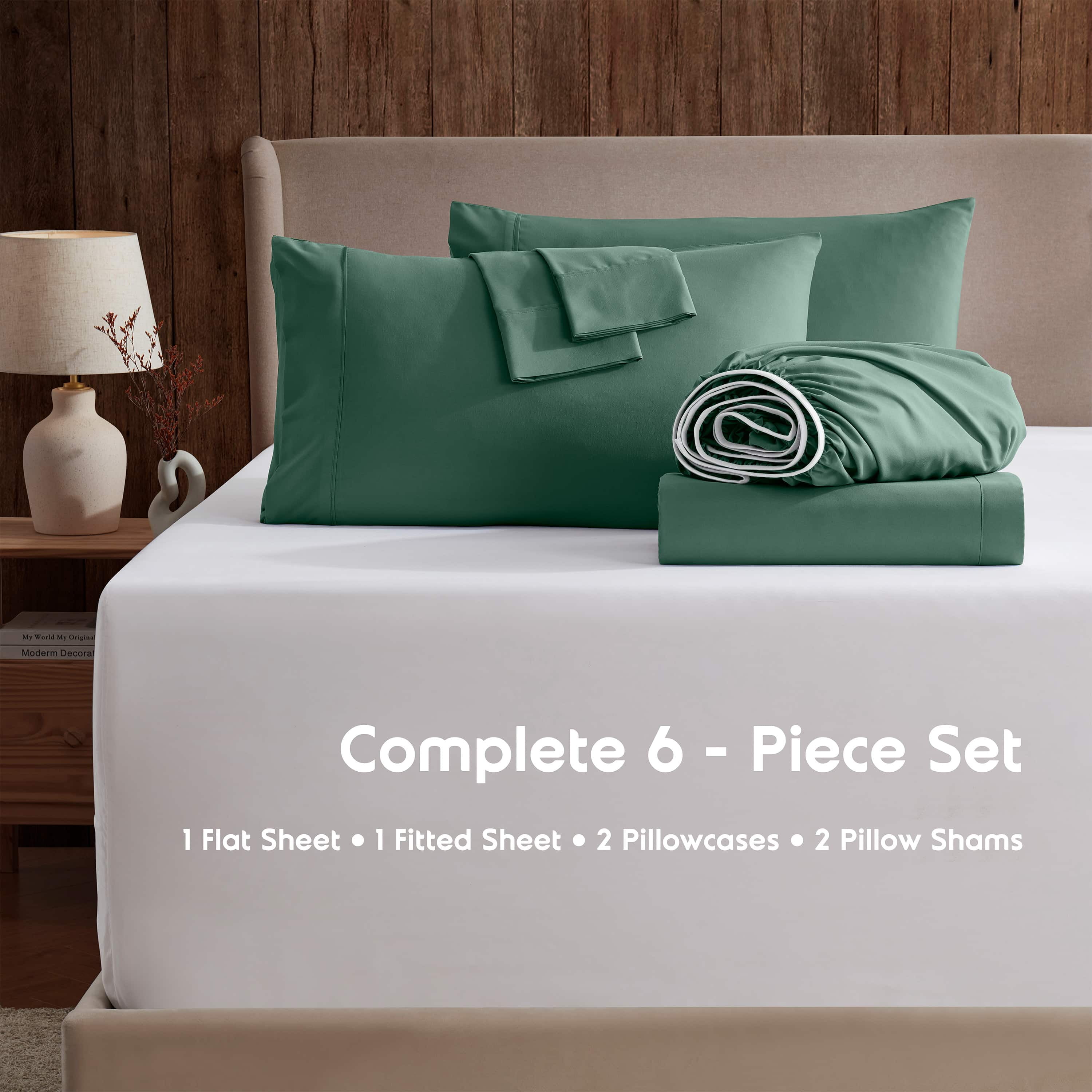 LammaLoe Extra Deep Pocket California King Sheets set, Fits 18"-24" Mattress, 6 Piece Soft Microfiber Bed Sheet Sets, Dark Green