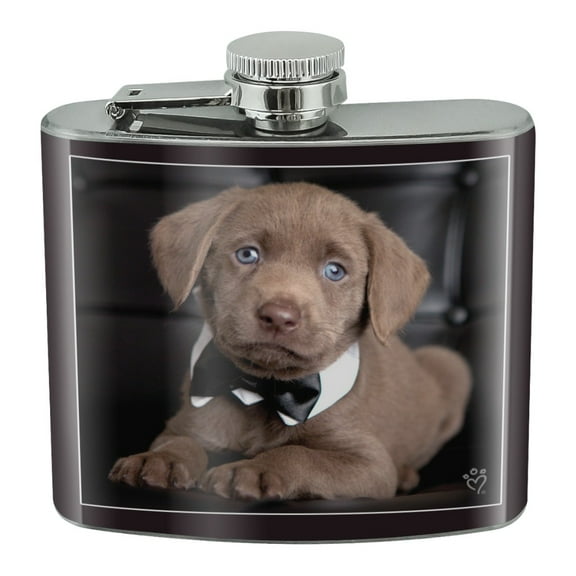 Labrador Lab Puppy Dog Bachelor Bow Tie Stainless Steel 5oz Hip Drink Kidney Flask
