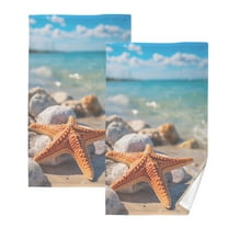 joogoo 2 PCs Hand Towels Sets Starfish on Beach Cotton Face Towel Bathroom Decorative