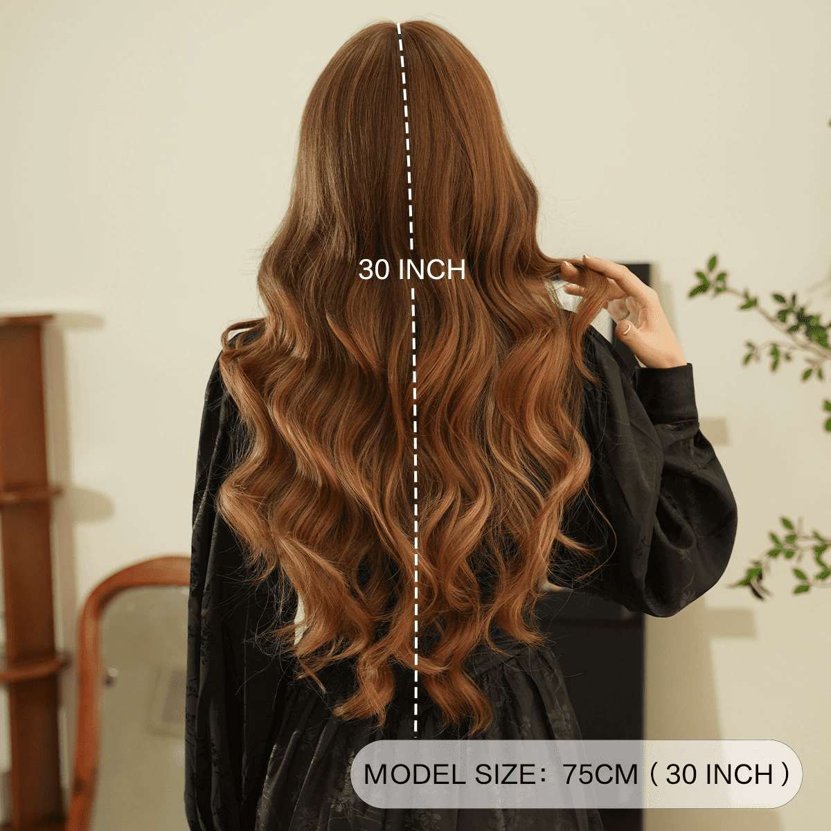 PEAKIN Fashion Wig 30 inch Women Gold Brown Long Curly Hair Big Waves with Bangs Headpiece Wavy Wigs