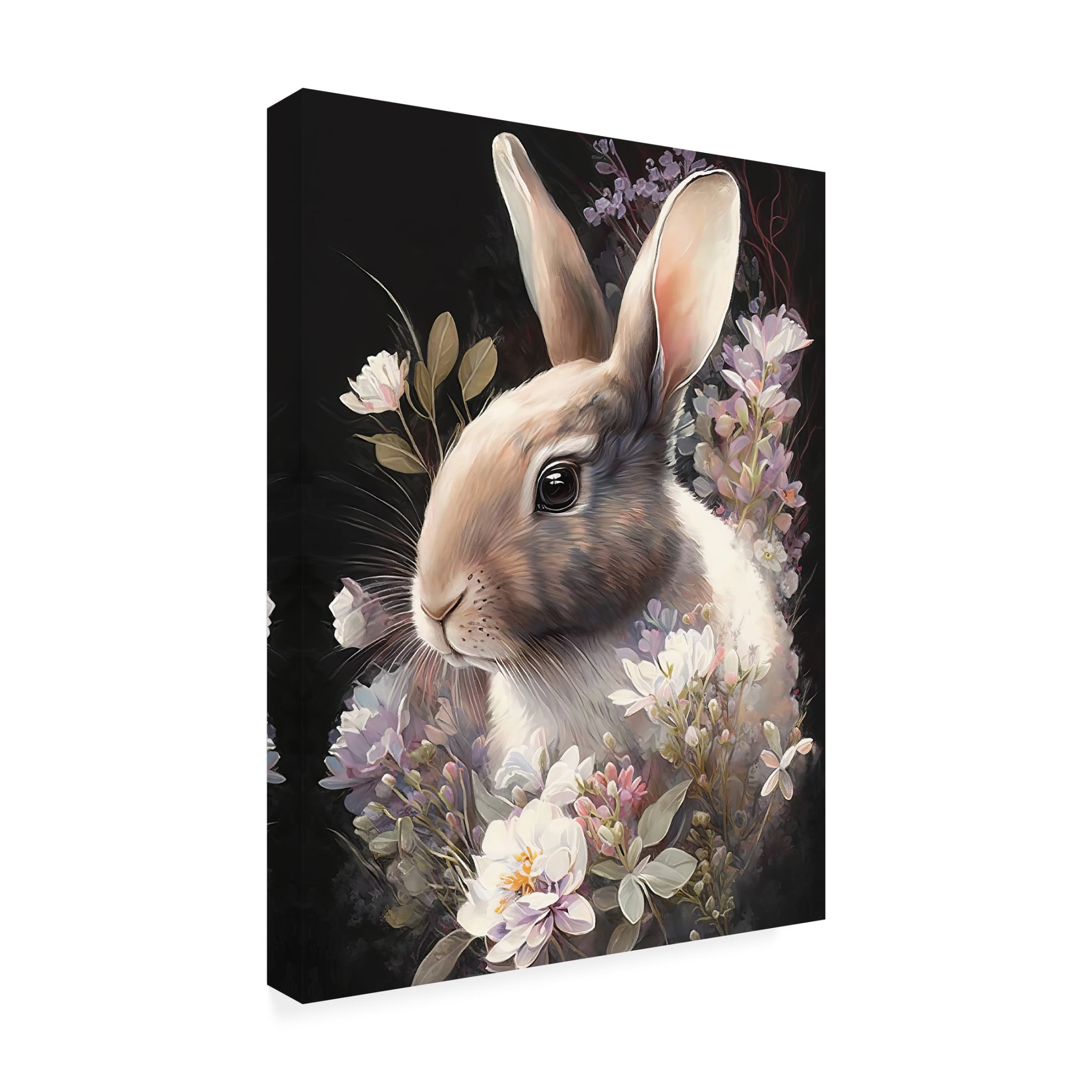 Canvas Wall Art - Bilge Paksoylu 'Rabbit And Flowers 3' Wall Art for Living Room, Bedroom, or Office Décor by Trademark Fine Art - 35 x 47 Inches