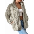 thumbnail image 2 of Winter Fleece Jacket for Women Zipper Stand Collar Casual Coats with Pockets Khaki L, 2 of 8
