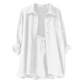 thumbnail image 4 of UACY Girls 2 Pcs Boho Linen Outfits Long Sleeve Button Down Loose Top Matching Short Pants Toddler Kids Casual Gauze Sets ﻿ (White, 9-10 Years), 4 of 8