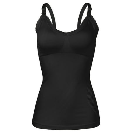 Arnsht V-Neck Seamless Camisoles Tank Tops with Built in Bra for Women Summer Workout Going Out Soft Comfort Breathable Nursing Bra Black XXL