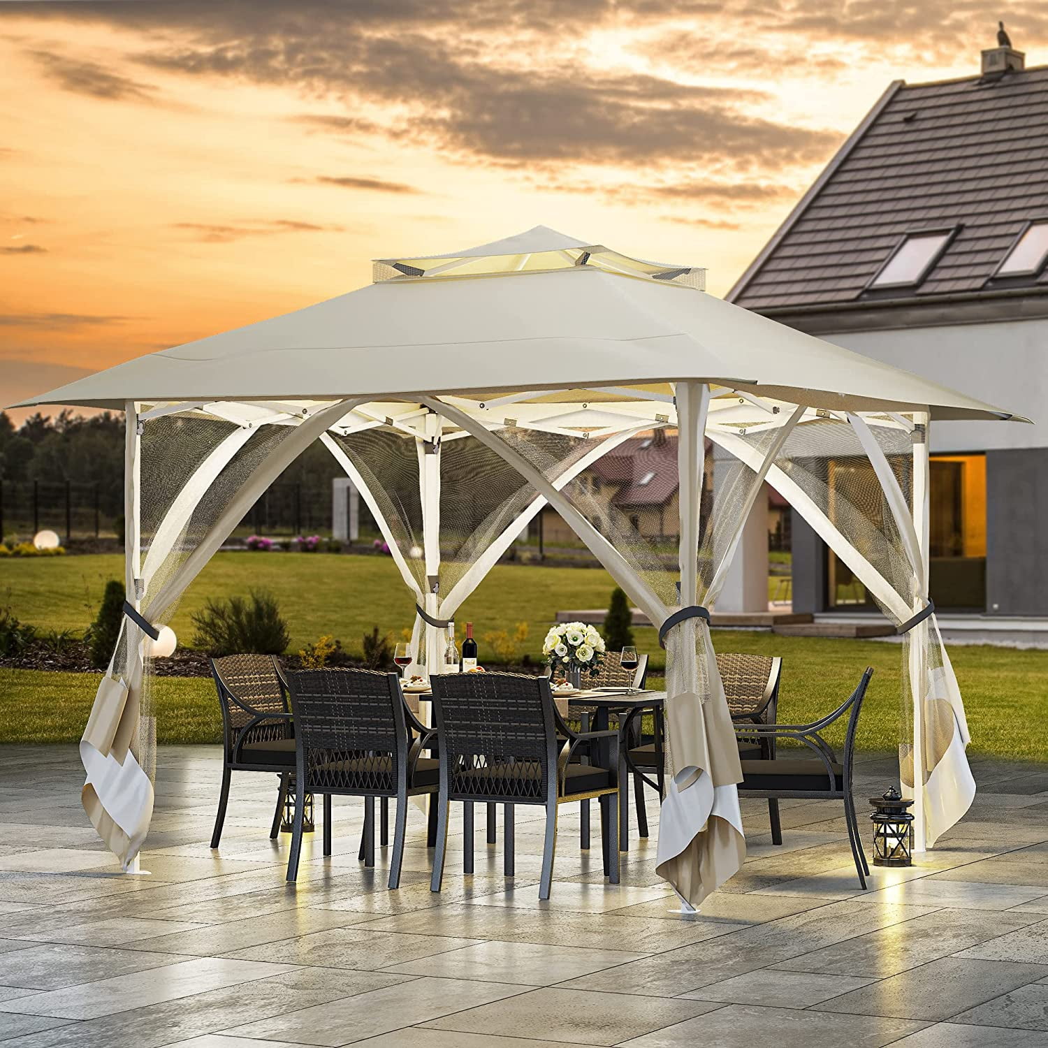 YTAHOME Patio Gazebo 12x12ft Double Roof Pop Up Gazebo, Outdoor