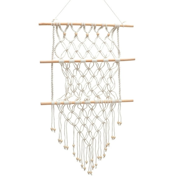 DEMACRIO 1Pack Beige Wooden Frame Woven Tapestry Magazine Holder Bohemian Hanging Decor 35.4x17.7x0.5in