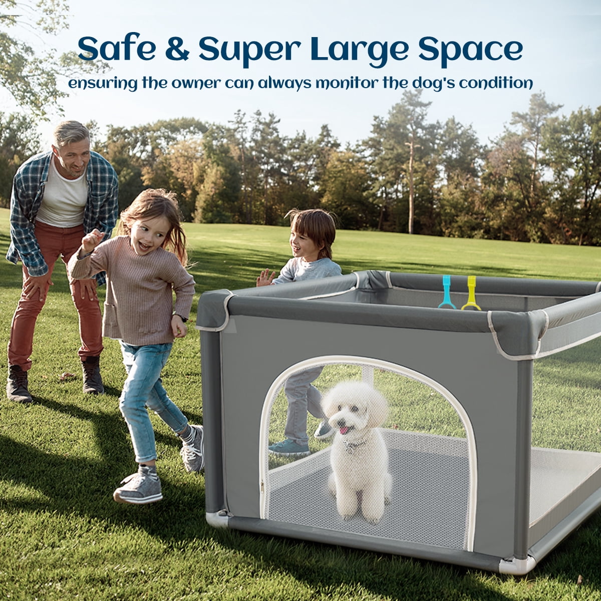 Dog Playpen, 36 x 36 x 27 Inch Portable Indoor Pet Playpen with Soft Mesh and Sturdy Frame, Gray