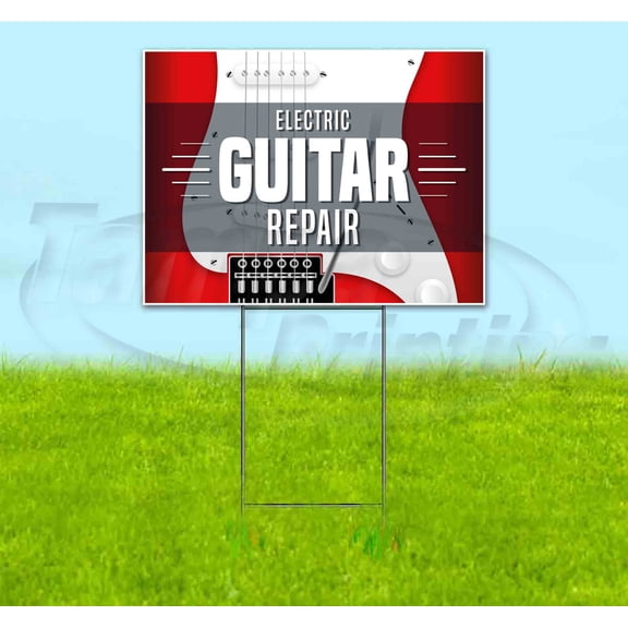 Electric Guitar Repair (18" x 24") Yard Sign, Includes Metal Step Stake