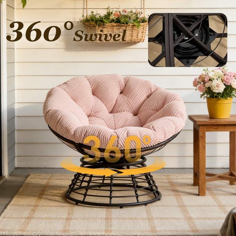 MOONMISS 360° Swivel Wicker Papasan Chair with Soft Thick Cushion