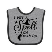 Inktastic I Put a Spell on Oma and Opa Witch Hat and Broom Boys or Girls Baby Bib