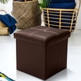 thumbnail image 3 of 12'' Cube Ottoman Pouffe Storage Box Lounge Seat Footstools, Stool Seat and Foot Rest, Collapsible, Versatile Storage Box Faux Leather, Black/Brown, 3 of 7