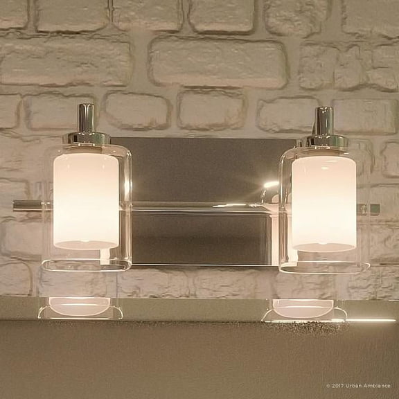 Urban Ambiance Luxury Modern Bathroom Vanity Light, Medium Size: 6"H x 13"W, with Posh Style Elements, Polished Chrome Finish and Sand Blasted Inner Glass, Clear Outer Glass, UQL2401