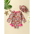 thumbnail image 3 of Bagilaanoe Newborn Baby Girl One-Piece Swimsuit Print Long Sleeve Rashguard Swimwear + Swimming Cap 3M 6M 12M 18M 24M Infant Ruffle Bathing Suit, 3 of 9