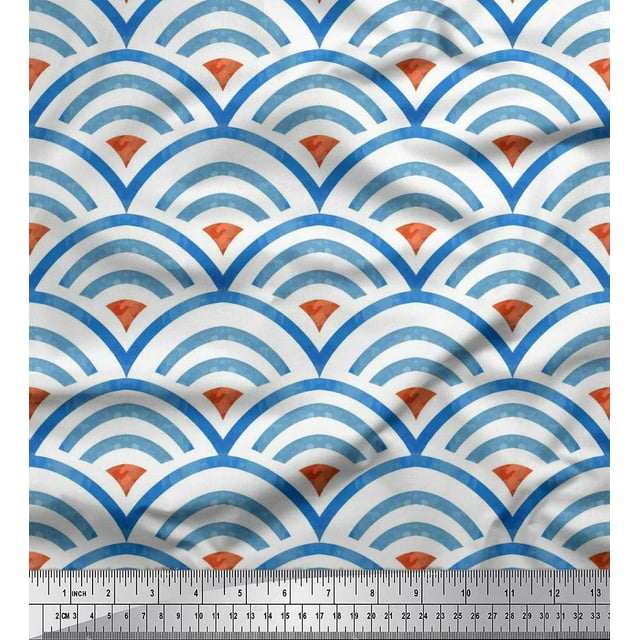 Soimoi polyester Crepe Fabric Scales Geometric Print Fabric by the Yard 42 Inch Wide