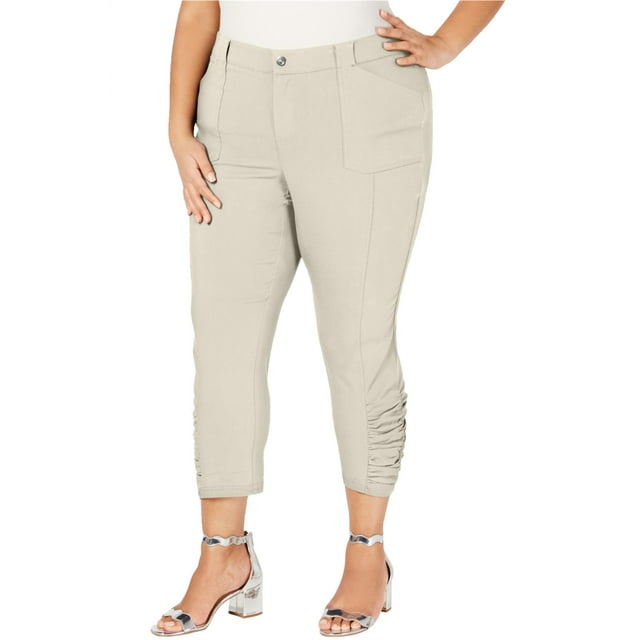 I.N.C Pantalons Décontractés Raccourcis pour Femmes, Beige, Grande Taille, 18W