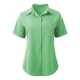 thumbnail image 5 of Women's Button Down Shirt Short Sleeve Collared Solid Work Blouses with Pocket Summer Beach Casual Business Tunic Tops Z001-Green S, 5 of 5