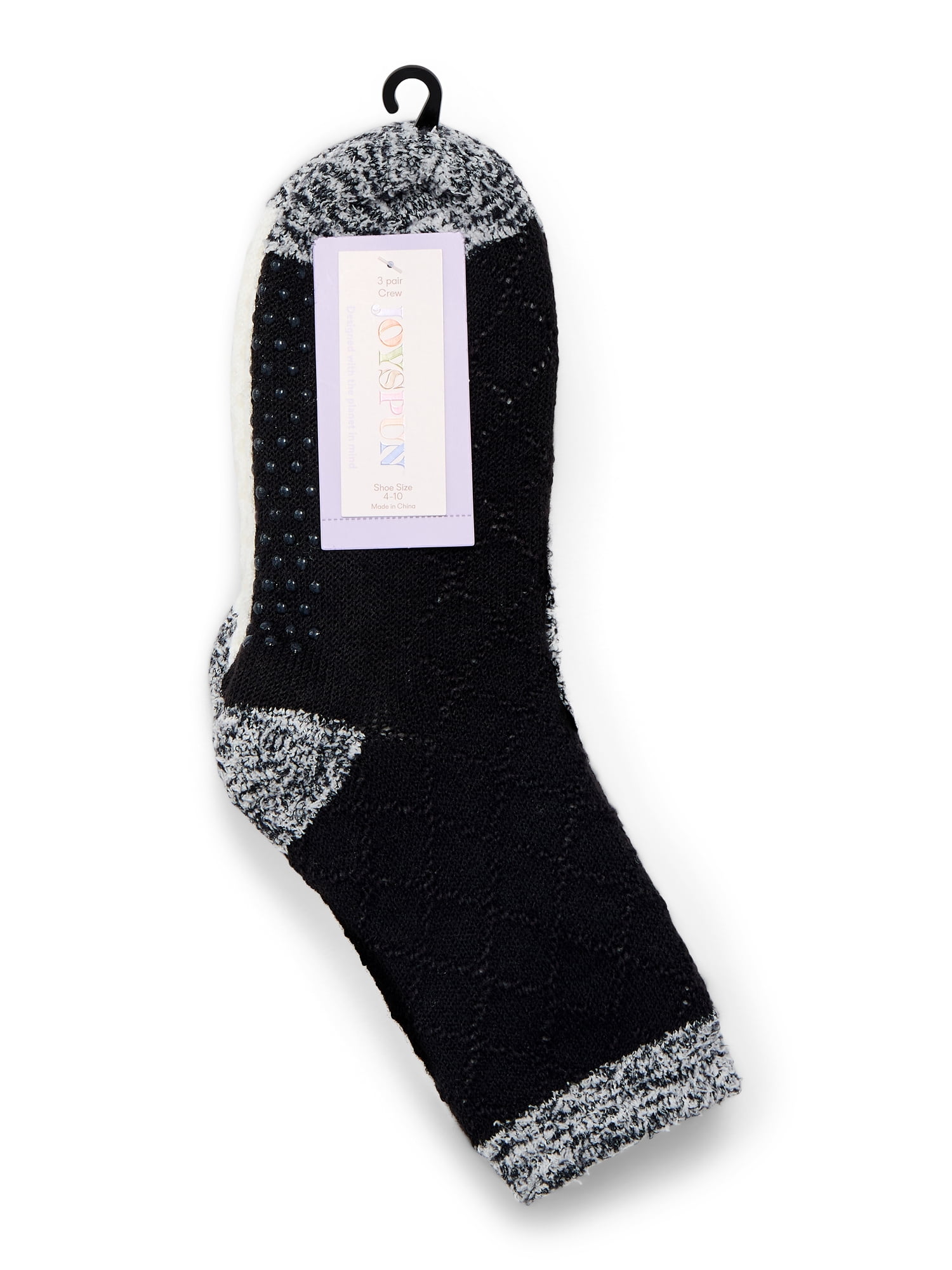 Joyspun Women's Double Layer Crew Lounge Socks, 3-Pack, Fits Shoe Sizes 4-10
