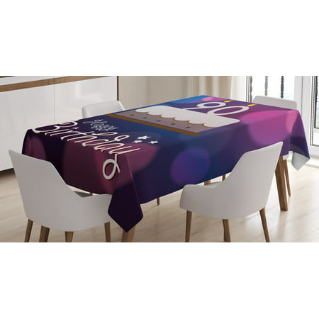 90th Birthday Decorations Tablecloth, Dreamy Layout with Color Spots Artistic Graphic Cake Design, Rectangular Table Cover for Dining Room Kitchen, 60 X 90 Inches, Blue Pink White, by