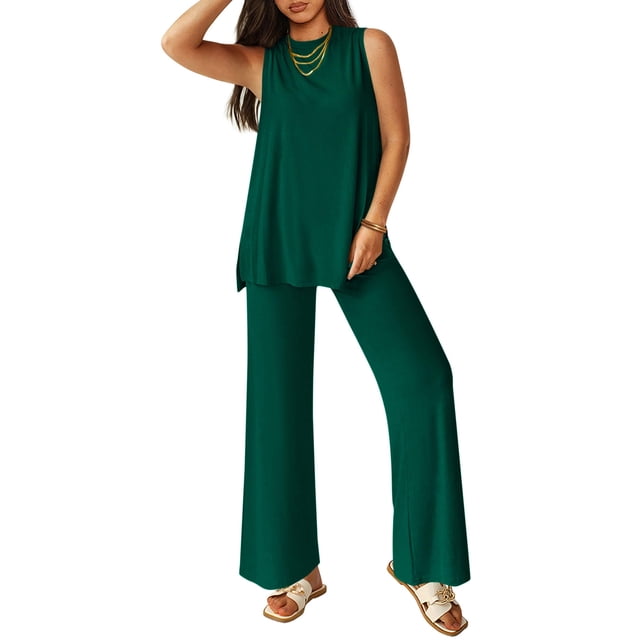 Conjunto Deportivo PRETTYGARDEN 2 Piezas Sin Mangas Verde Talle M
