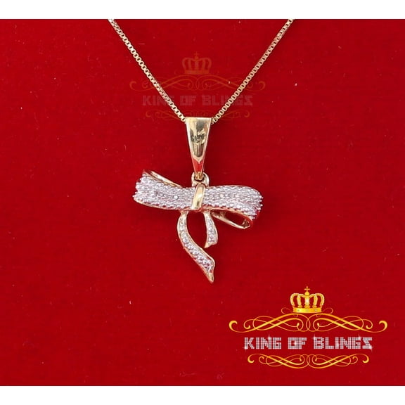 King Of Bling's Real 0.05ct Diamond Sterling Silver Fashion Bow Charm Necklace Yellow Pendant