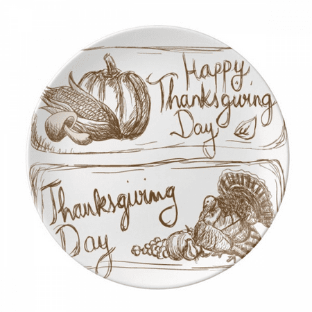 

Thanksgiving Day Seal Gray Pattern Plate Decorative Porcelain Salver Tableware Dinner Dish