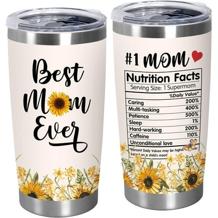 

Mothers Day Gifts For Mom - #1 Mom Nutrition Fact Sunflower Stainless Steel Insulated Coffee Tumbler With Lid 20 Oz - Mother s Birthday Gifts for Women Mama Mother-In-Law Stepmom