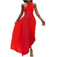 thumbnail image 2 of ICHUANYI Clearance Women's Print Short Sleeve Solid Casuals Comfy Sleeveless Single Shoulder Fold Tunic Slim Mini Dress(Red, XXL) ICHUANYI WER2023080904510, 2 of 6