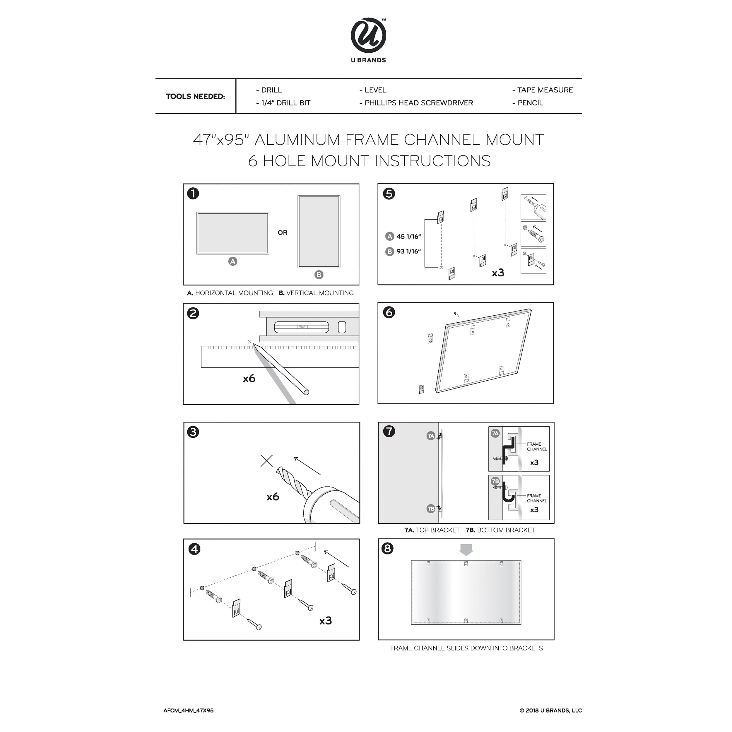 U Brands Magnetic Dry Erase Whiteboard, 95" x 47", Silver Frame, 2891U