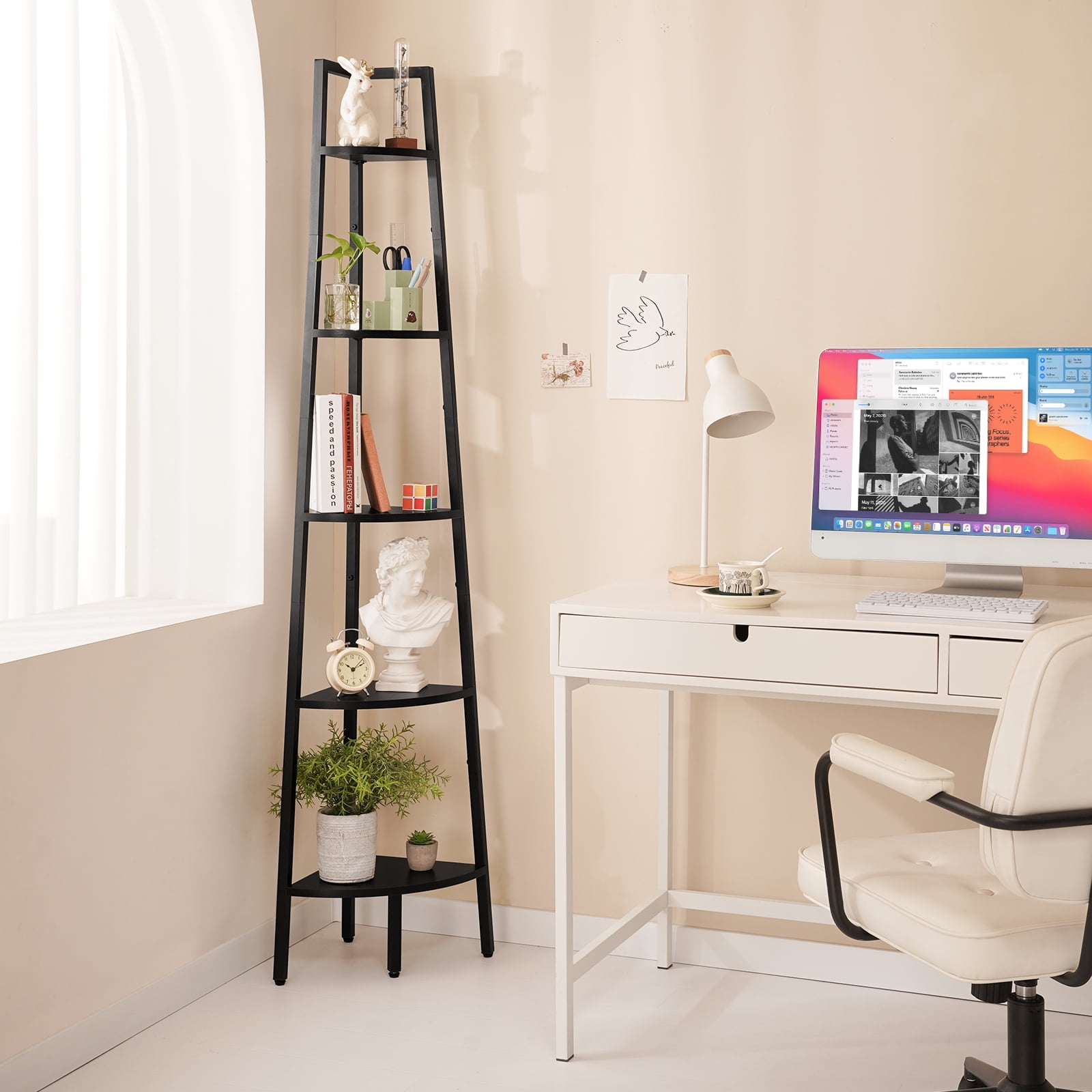 Yoobure 5-Tier Corner Bookshelf with Metal Frame
