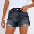 thumbnail image 2 of Jean Shorts Womens 2026 Summer High Waist Washed Blue Ripped Distressed Frayed Hem Denim Shorts, 2 of 6