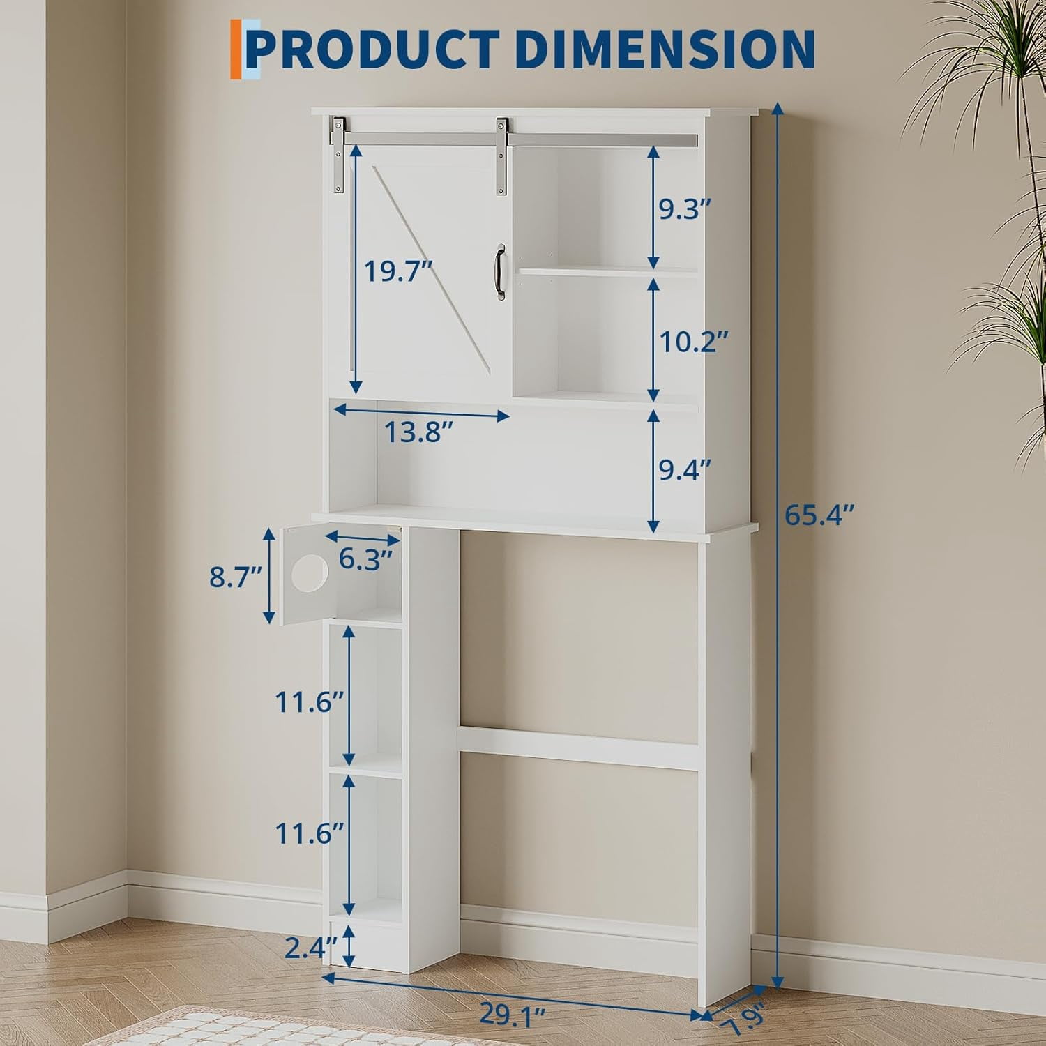 Over the Toilet Storage Cabinet with Farmhouse Sliding Barn Door Above Toilet Organizer Toilet Paper Holder Behind Toilet Shelf with  Adjustable Shelf for  Bathroom,Laundry Space Save