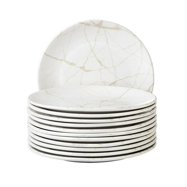 Juego De 12 Platos Trinche De Cerámica Santa Anita De 28 cm Color Blanco y Oro Cinsa